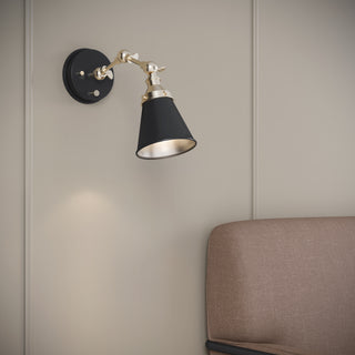 Edith 1-Light Swing Arm Sconce Light Matte Black/Vintage Brass