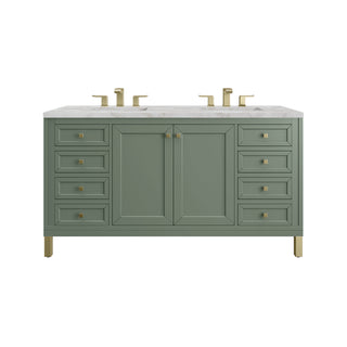 60 Inch Chicago Freestanding Vanity in Smokey Celadon / Victorian Silver Top