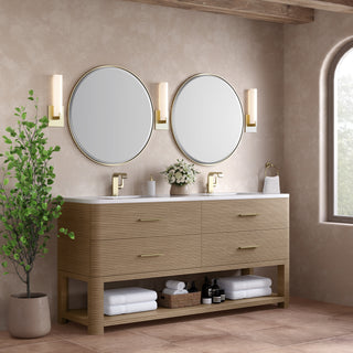 72 Inch Lucian Freestanding Vanity in Pebble Oak / White Zeus Top
