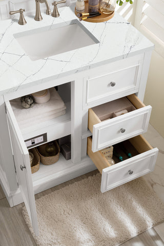37.25 Inch De Soto Freestanding Vanity in Bright White / Ethereal Noctis Top