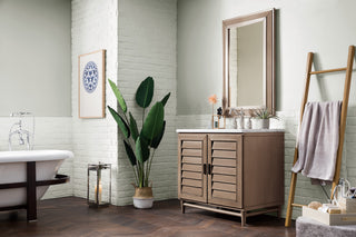 36 Inch Portland Freestanding Vanity in Whitewashed Walnut / Carrara White Top