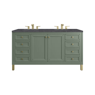 60 Inch Chicago Freestanding Vanity in Smokey Celadon / Charcoal Soapstone Top