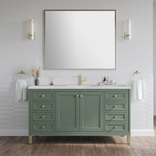 60 Inch Chicago Freestanding Vanity in Smokey Celadon / White Zeus Top