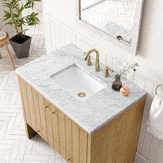 36 Inch Hudson Freestanding Vanity in Light Natural Oak / Carrara White Top