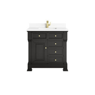 36 Inch Brookfield Freestanding Vanity in Black Onyx / White Zeus Top