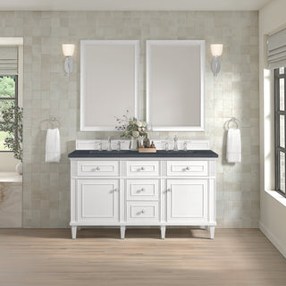 60 Inch Lorelai Freestanding Vanity in Bright White / Charcoal Soapstone Top