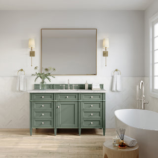 60 Inch Brittany Freestanding Vanity in Smokey Celadon / Eternal Jasmine Pearl Top