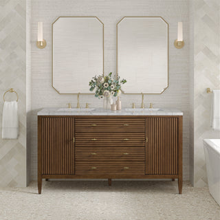 60 Inch Myrrin Freestanding Vanity in Mid-Century Walnut / Eternal Jasmine Pearl Top