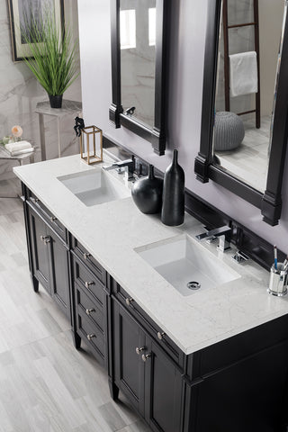 72 Inch Brittany Freestanding Vanity in Black Onyx / Eternal Jasmine Pearl Top