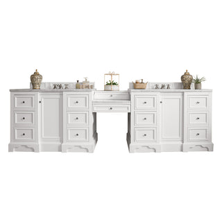 120.5 Inch De Soto Freestanding Vanity in Bright White / Carrara White Top