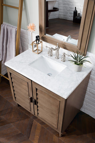 36 Inch Portland Freestanding Vanity in Whitewashed Walnut / Carrara White Top
