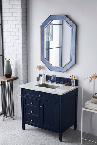 36 Inch Brittany Freestanding Vanity in Victory Blue / Eternal Jasmine Pearl Top