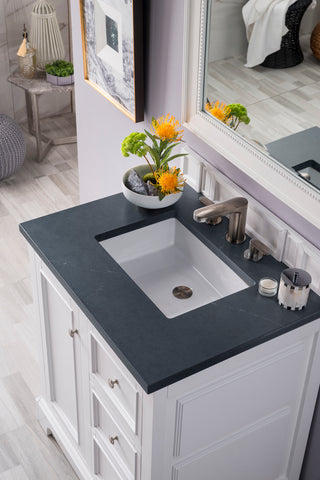 31.25 Inch De Soto Freestanding Vanity in Bright White / Charcoal Soapstone Top
