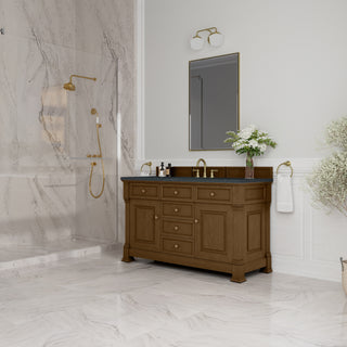 60 Inch Brookfield Freestanding Vanity in Honey Oak / Charcoal Soapstone Top