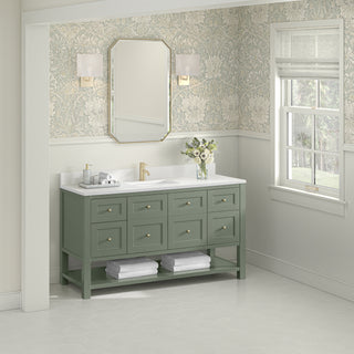 60 Inch Breckenridge Freestanding Vanity in Smokey Celadon / White Zeus Top
