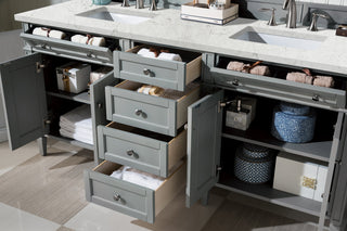 72 Inch Brittany Freestanding Vanity in Urban Gray / Eternal Jasmine Pearl Top