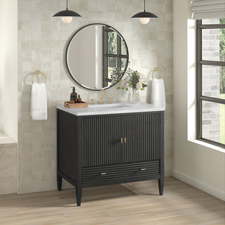 36 Inch Myrrin Freestanding Vanity in Carbon Oak / Arctic Fall Top