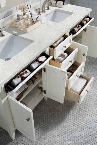 72 Inch Brittany Freestanding Vanity in Bright White / Eternal Jasmine Pearl Top