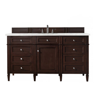 60 Inch Brittany Freestanding Vanity in Burnished Mahogany / Eternal Jasmine Pearl Top