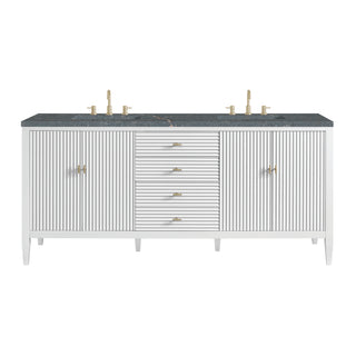 72 Inch Myrrin Freestanding Vanity in Bright White / Parisien Bleu Top