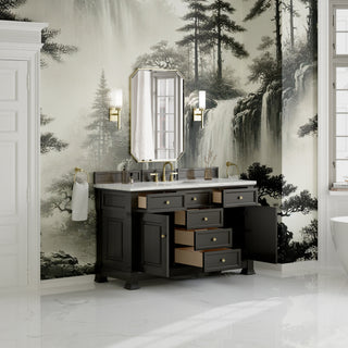 60 Inch Brookfield Freestanding Vanity in Black Onyx / Arctic Fall Top