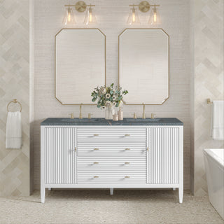 60 Inch Myrrin Freestanding Vanity in Bright White / Parisien Bleu Top