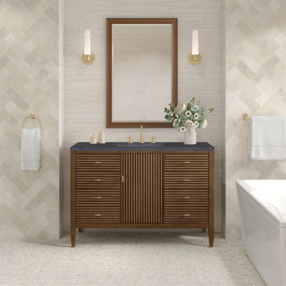 48 Inch Myrrin Freestanding Vanity in Mid-Century Walnut / Charcoal Soapstone Top