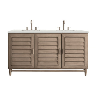 60 Inch Portland Freestanding Vanity in Whitewashed Walnut / Lime Delight Top
