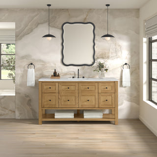 60 Inch Breckenridge Freestanding Vanity in Light Natural Oak / Ethereal Noctis Top