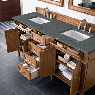 72 Inch Brittany Freestanding Vanity in Saddle Brown / Parisien Bleu Top