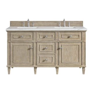 60 Inch Lorelai Freestanding Vanity in Whitewashed Oak / Ethereal Noctis Top