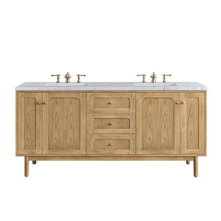 72 Inch Laurent Dual Mount Vanity in Light Natural Oak / Carrara White Top