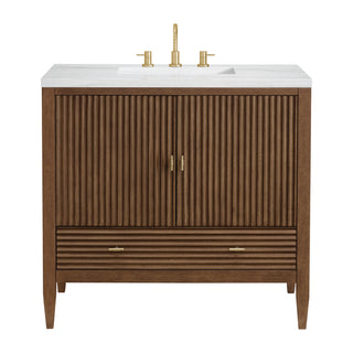36 Inch Myrrin Freestanding Vanity in Mid-Century Walnut / Arctic Fall Top