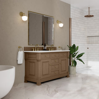 60 Inch Brookfield Freestanding Vanity in Pecan / White Zeus Top