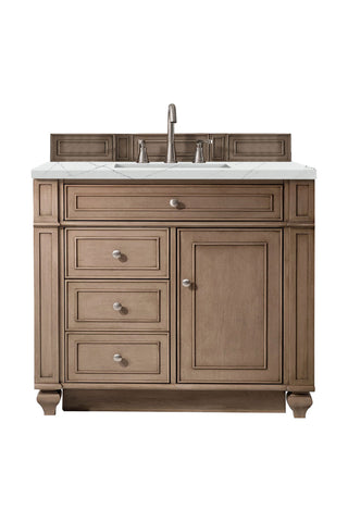 36 Inch Bristol Freestanding Vanity in Whitewashed Walnut / Ethereal Noctis Top