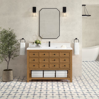48 Inch Malibu Freestanding Vanity in Amber Birch / White Zeus Top