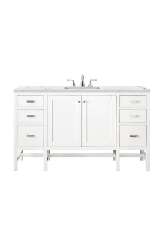 60 Inch Addison Freestanding Vanity in Glossy White / Ethereal Noctis Top