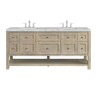 72 Inch Breckenridge Freestanding Vanity in Whitewashed Oak / Victorian Silver Top