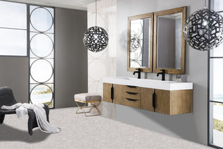 72.375 Inch Columbia Floating Vanity in Latte Oak / Glossy White Top
