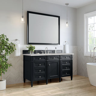 60 Inch Brittany Freestanding Vanity in Black Onyx / Victorian Silver Top