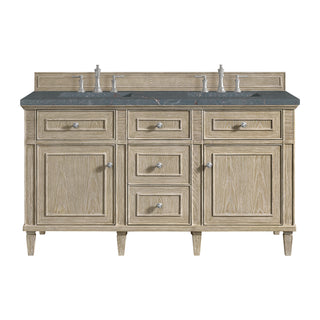 60 Inch Lorelai Freestanding Vanity in Whitewashed Oak / Parisien Bleu Top