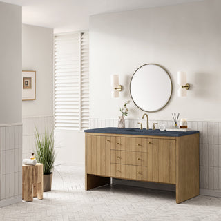 60 Inch Hudson Freestanding Vanity in Light Natural Oak / Charcoal Soapstone Top