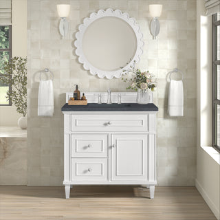 36 Inch Lorelai Freestanding Vanity in Bright White / Charcoal Soapstone Top