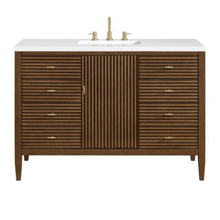 48 Inch Myrrin Freestanding Vanity in Mid-Century Walnut / White Zeus Top