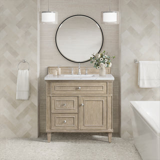 36 Inch Lorelai Freestanding Vanity in Whitewashed Oak / Ethereal Noctis Top