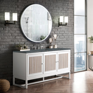 60 Inch Athens Dual Mount Vanity in Glossy White / Parisien Bleu Top