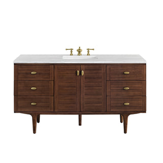 60 Inch Amberly Dual Mount Vanity in Mid-Century Walnut / Arctic Fall Top