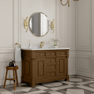 48 Inch Brookfield Freestanding Vanity in Honey Oak / White Zeus Top