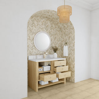 48 Inch Marigot Freestanding Vanity in Sunwashed Oak / White Zeus Top