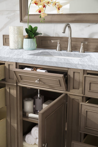 60 Inch Bristol Freestanding Vanity in Whitewashed Walnut / Carrara White Top